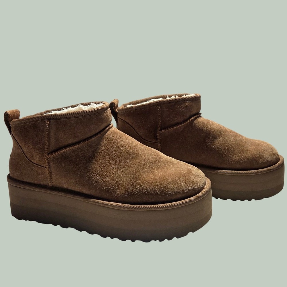 UGG Classic Ultra Mini Platform Boots Chestnut Brown Suede 1135092 Womens 11